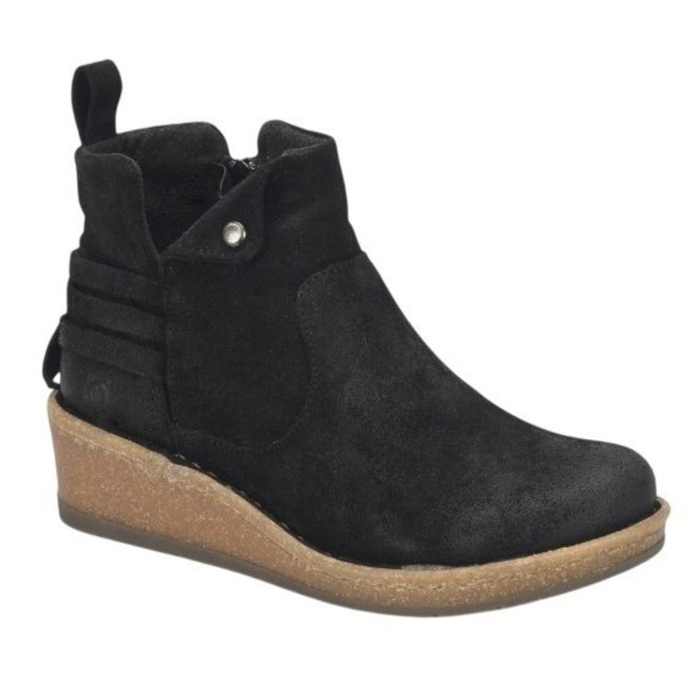Born Size 8 Black Distressed Suede Leather Vaughn Wedge‎ Boot